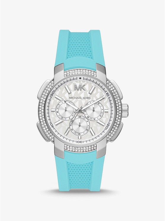 Michael Kors Oversized Sydney Pave Silver-Tone and Silicone Watch