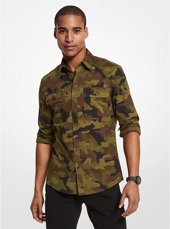 Michael Kors Mens Slim-Fit Camouflage Stretch Cotton Shirt