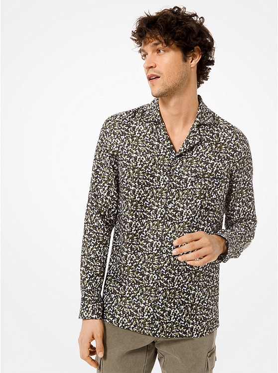 Michael Kors Mens Camouflage Silk Pajama Shirt