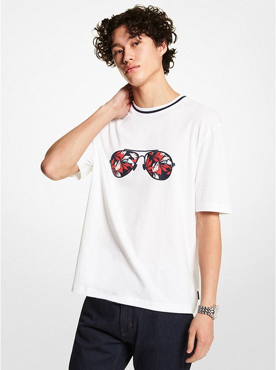 마이클코어스 Michael Kors Mens Floral Aviator Cotton T-Shirt