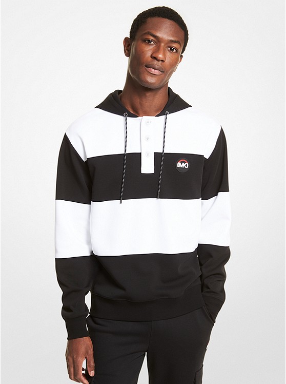 Michael Kors Mens Striped Cotton Blend Rugby Hoodie