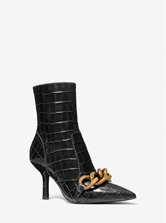 MICHAEL Michael Kors Scarlett Embellished Crocodile Embossed Leather Boot