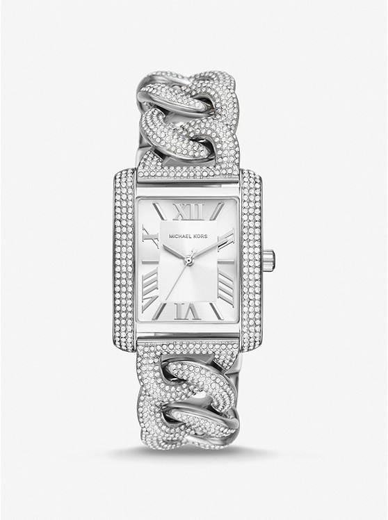 Michael Kors Oversized Emery Pave Silver-Tone Curb-Link Watch