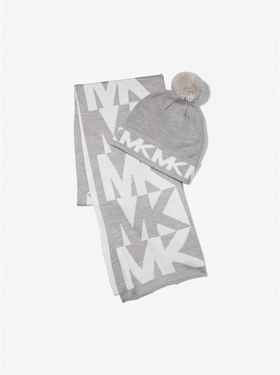 마이클코어스 MICHAEL Michael Kors Logo Intarsia Knit Beanie and Scarf Set