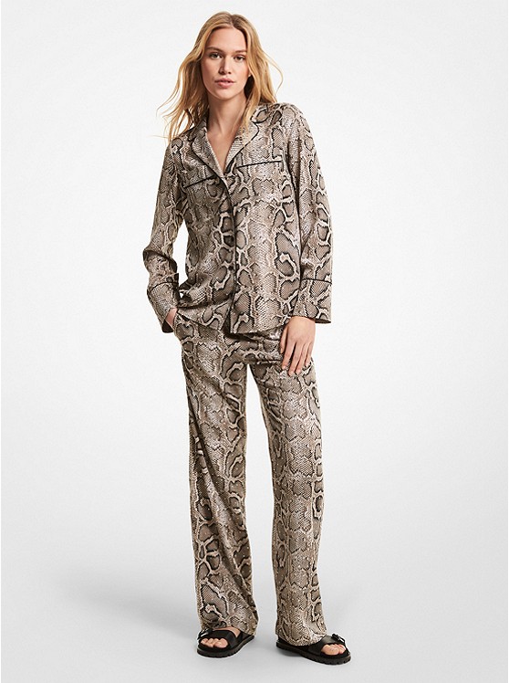 MICHAEL Michael Kors Embellished Snake Crushed Crepe Pajama Pants