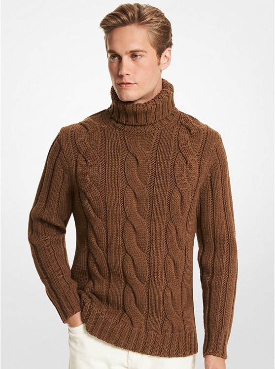Michael Kors Mens Cable Merino Wool Turtleneck Sweater
