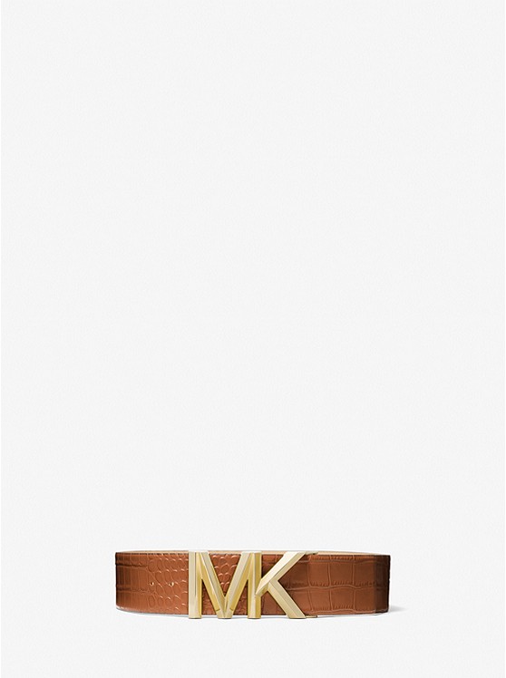MICHAEL Michael Kors Logo Crocodile-Embossed Leather Waist Belt