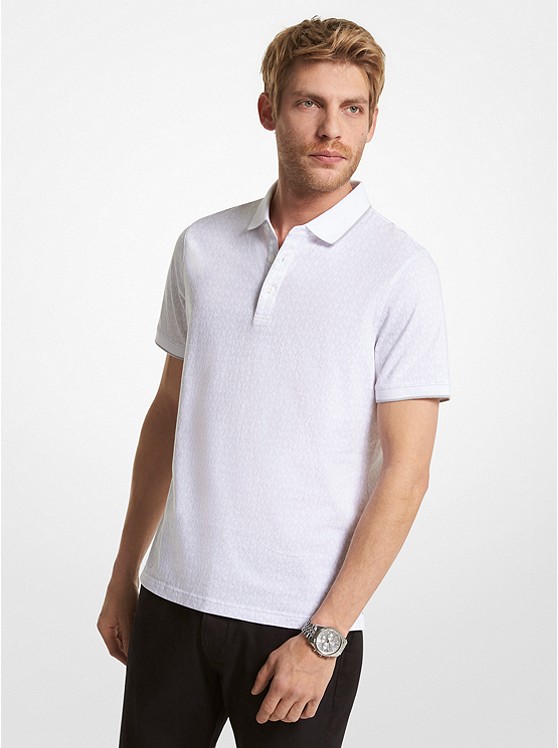 마이클코어스 Michael Kors Mens Logo Print Cotton Jersey Polo Shirt