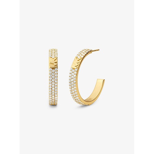 마이클코어스 Michael Kors 14K Gold-Plated Sterling Silver Pave Logo Hoop Earrings