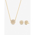 Michael Kors 14K Gold-Plated Sterling Silver Pave Logo Disc Earrings and Necklace Set