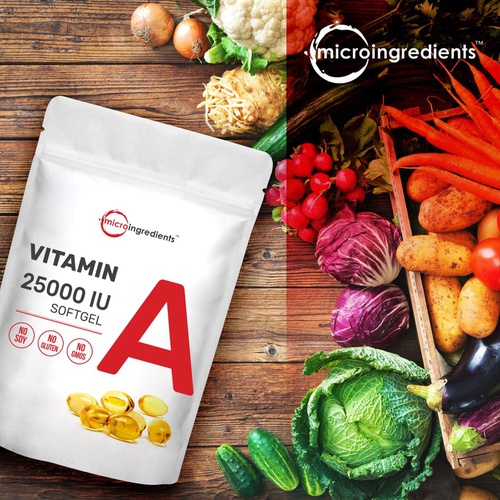  Micro Ingredients Maximum Strength Vitamin A 25000 IU, 500 Softgels (18 Months Supply) with Virgin Sunflower Seed Oil for Better Absorption, Supports Healthy Vision, Growth & Reproduction, Non-GMO &
