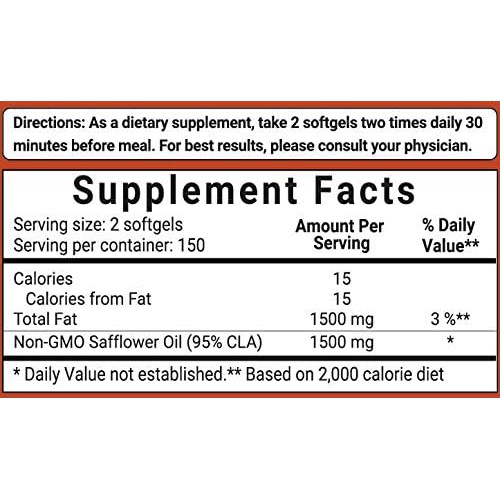  Micro Ingredients CLA Supplements 3000mg Per Serving 300 Softgels, Made with 80% CLA from Non-GMO Safflower Oil, Active Conjugated Linoleic Acid