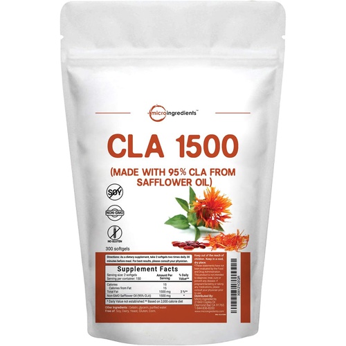  Micro Ingredients CLA Supplements 3000mg Per Serving 300 Softgels, Made with 80% CLA from Non-GMO Safflower Oil, Active Conjugated Linoleic Acid