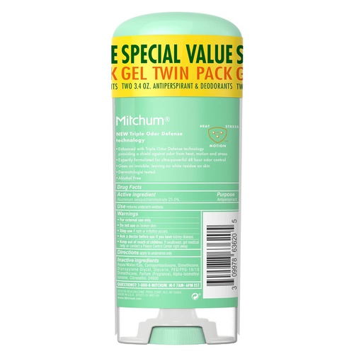  Mitchum Antiperspirant Deodorant Stick for Women, Triple Odor Defense Gel, 48 Hr Protection, Shower Fresh, 3.4 oz (pack of 2)