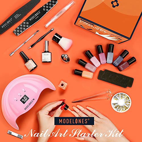  Gel Nail Polish Kit with U V Light 48W LED Nail Lamp Modelones 7 Nude Colors Gel Nail Polish Set, No Wipe Base Top Coat, Nail Primer, Nail Art Decorations, Manicure Tools, Integrat