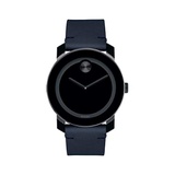 Movado Mens Stainless Steel &Tr90 Swiss Quartz Watch with Leather Strap, Blue, 22 (Model: 3600583)