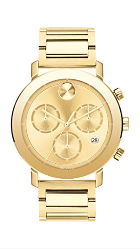 Movado Mens Swiss Quartz Watch with Stainless Steel Strap, Yellow Gold, 22 (Model: 3600682)