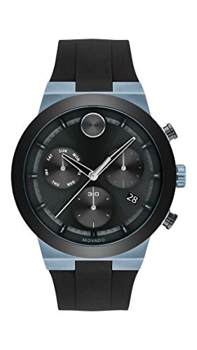 Movado Mens Stainless Steel Swiss Quartz Watch with Silicone Strap, Black, 27 (Model: 3600713)