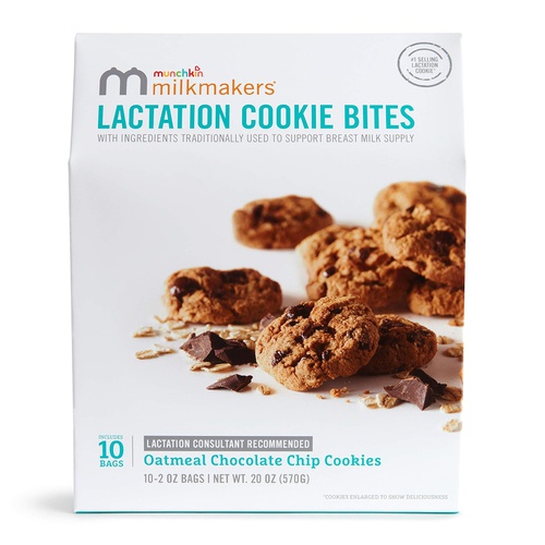  Munchkin Milkmakers Lactation Cookie Bites, Oatmeal Chocolate Chip, 10 Ct & Milkmakers Lactation Bars, Chocolate Chip, 6 Count