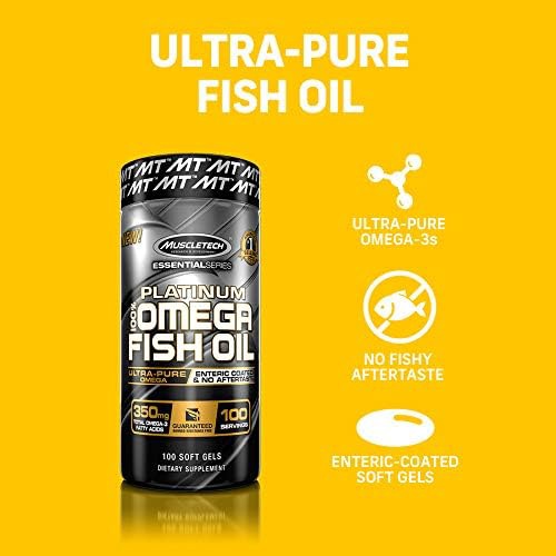  Omega 3 Fish Oil Capsules MuscleTech 100% Omega Fish Oil Burpless Fish Oil Supplement Omega 3 Fatty Acid Supplement Fish Oil 1000mg Pills, 100 Count