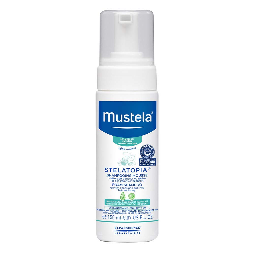  Mustela Stelatopia - Foam Shampoo for Newborn - Baby Shampoo - for Eczema-Prone Skin - with Natural Avocado - Tear Free - 5.07 fl. oz.