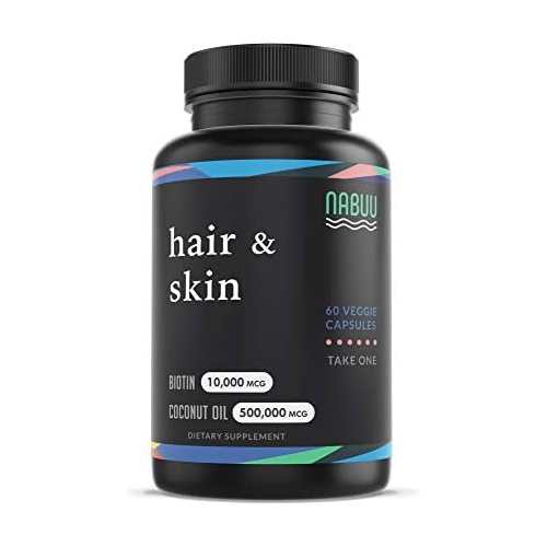  NABUU Biotin with Organic Coconut Oil - Supports Healthy Hair, Skin & Nails - Vitamin Supplement Promoting Hair Growth for Women & Men - Vegan, Organic & Gluten-Free - (60 Capsules
