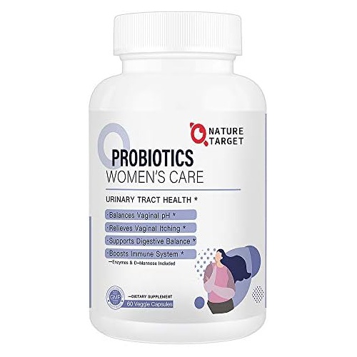 NATURE TARGET Probiotics for Women Digestive Health with D-Mannose, Organic Prebiotic Fiber, Shelf Stable, No Soy Gluten Dairy 60 Count