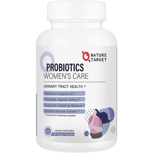  NATURE TARGET Probiotics for Women Digestive Health with D-Mannose, Organic Prebiotic Fiber, Shelf Stable, No Soy Gluten Dairy 60 Count