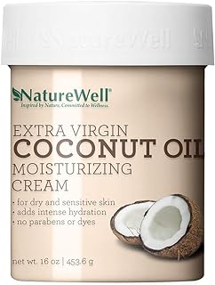 NATUREWELL Extra Virgin Coconut Oil Moisturizing Cream for Face and Body, 16 Oz