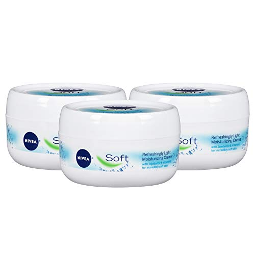 NIVEA Soft Moisturizing Creme- Pack of 3, All-In-One Cream For Body, Face and Dry Hands - Use After Hand Washing - 6.8 oz. Jars