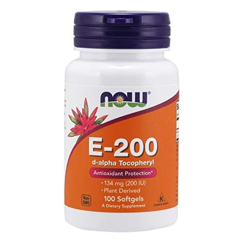  NOW Supplements, Vitamin E-200 IU, D-Alpha Tocopheryl, Antioxidant Protection*, 100 Softgels