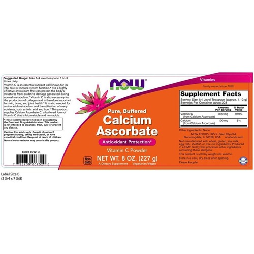  NOW Supplements, Calcium Ascorbate Powder, Buffered, Antioxidant Protection*, 8-Ounce