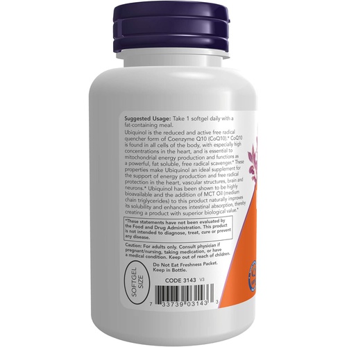  NOW Supplements, Ubiquinol 100 mg, High Bioavailability (the Active Form of CoQ10), 120 Softgels