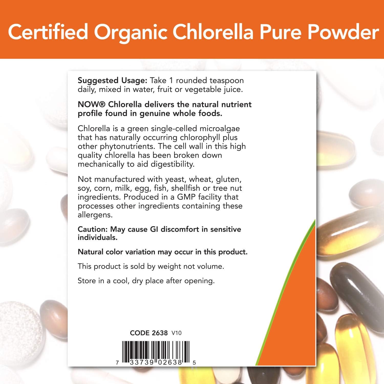  NOW Supplements, Organic Chlorella Powder with naturally occurring Chlorophyll, Beta-Carotene, mixed Carotenoids, Vitamin C, Iron and Protein, 1-Pound