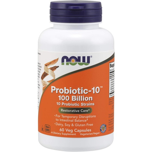  NOW Supplements, Probiotic-10, 100 Billion, with 10 Probiotic Strains,Dairy, Soy and Gluten Free, Strain Verified, 60 Veg Capsules