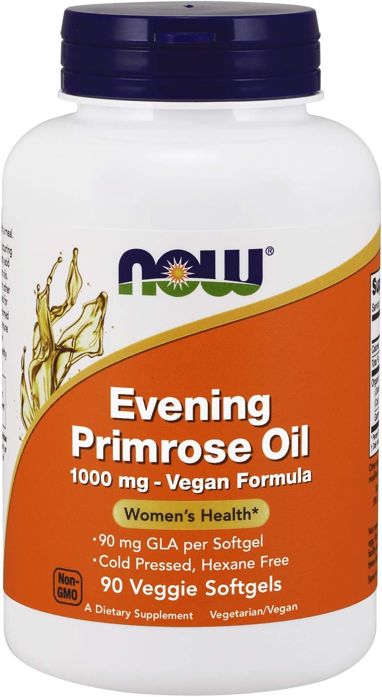 NOW Supplements, Evening Primrose Oil 1000 mg, Cold Pressed, Hexane Free, Vegan Formula, 90 Veg Softgels