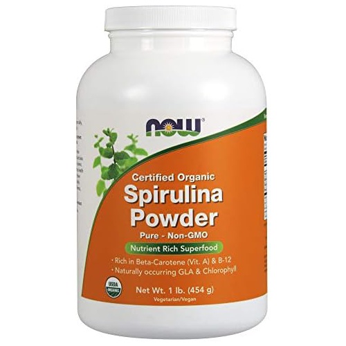  NOW Supplements, Certified Organic, Spirulina Powder, Rich in Beta-Carotene (Vitamin A) and B-12 with naturally occurring GLA & Chlorophyll, 1-Pound