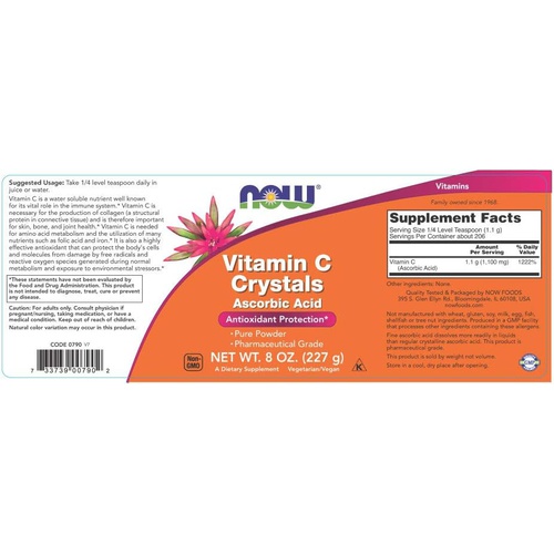  NOW Supplements, Vitamin C Crystals (Ascorbic Acid), Antioxidant Protection*, 8-Ounce