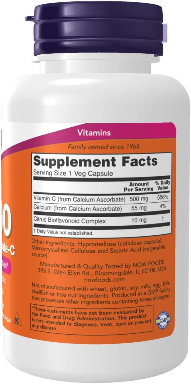  NOW Supplements, Vitamin C-500 Calcium Ascorbate, Antioxidant Protection*, 100 Veg Capsules