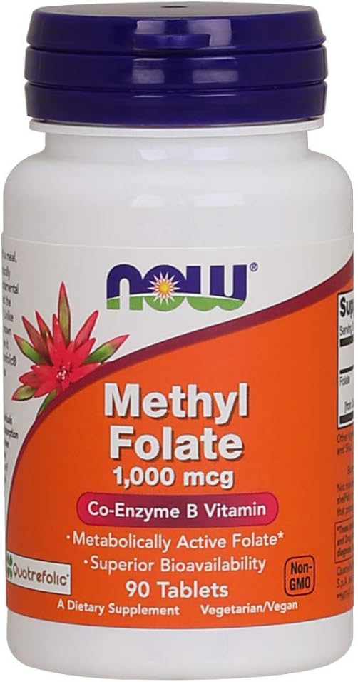  NOW Supplements, Methyl Folate 1,000 mcg, Metabolically Active Folate*, Co-Enzyme B Vitamin, 90 Tablets