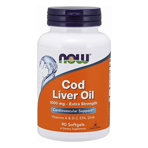  NOW Supplements, Cod Liver Oil, Extra Strength 1,000 mg with Vitamins A & D-3, EPA, DHA, 90 Softgels