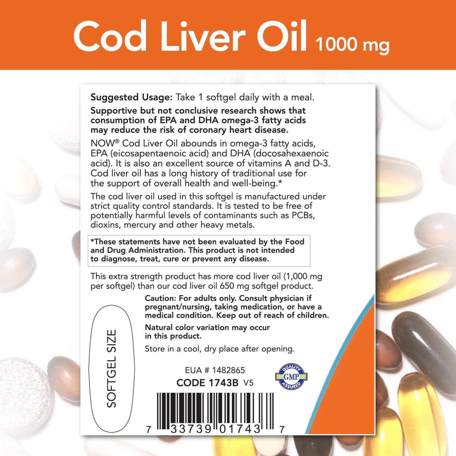  NOW Supplements, Cod Liver Oil, Extra Strength 1,000 mg with Vitamins A & D-3, EPA, DHA, 90 Softgels