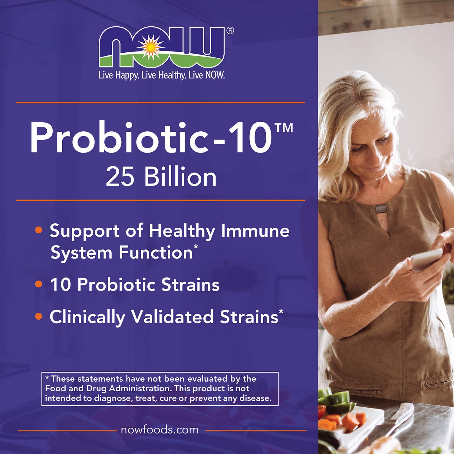  NOW Supplements, Probiotic-10, 25 Billion, with 10 Probiotic Strains, Dairy, Soy and Gluten Free, Strain Verified, 100 Veg Capsules
