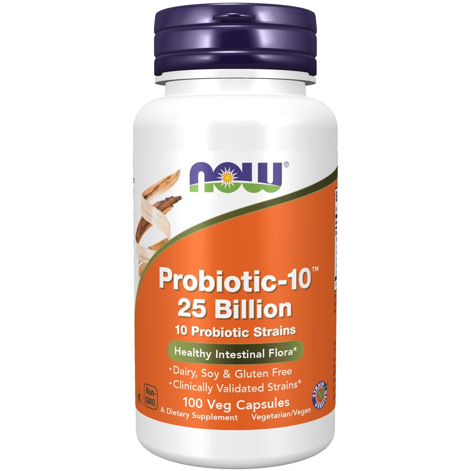  NOW Supplements, Probiotic-10, 25 Billion, with 10 Probiotic Strains, Dairy, Soy and Gluten Free, Strain Verified, 100 Veg Capsules