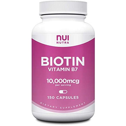  NUI NUTRA Biotin 10000mcg 150 Capsules - Hair Skin and Nail Support Pure Biotin Supplement Extra Strength (Vegan, Gluten Free, Non-GMO, Lab Tested) - Biotin for Hair Growth Skin and Nails