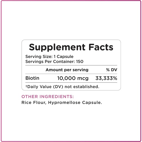  NUI NUTRA Biotin 10000mcg 150 Capsules - Hair Skin and Nail Support Pure Biotin Supplement Extra Strength (Vegan, Gluten Free, Non-GMO, Lab Tested) - Biotin for Hair Growth Skin and Nails