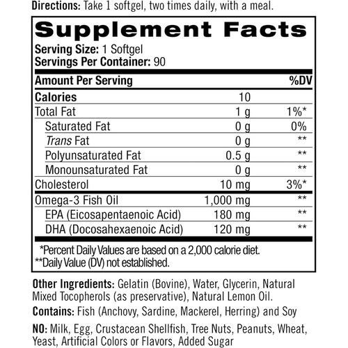  Natrol Omega-3 Purified Fish Oil 1,000mg, 90 Softgels (Pack of 4)