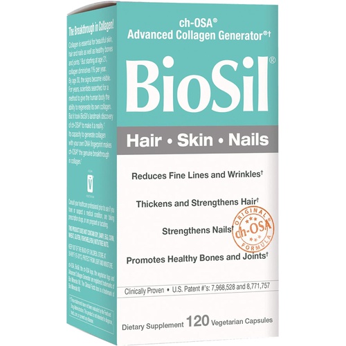  BioSil by Natural Factors, Hair, Skin, Nails, Supports Healthy Growth and Strength, Vegan Collagen, Elastin and Keratin Generator, 120 Capsules