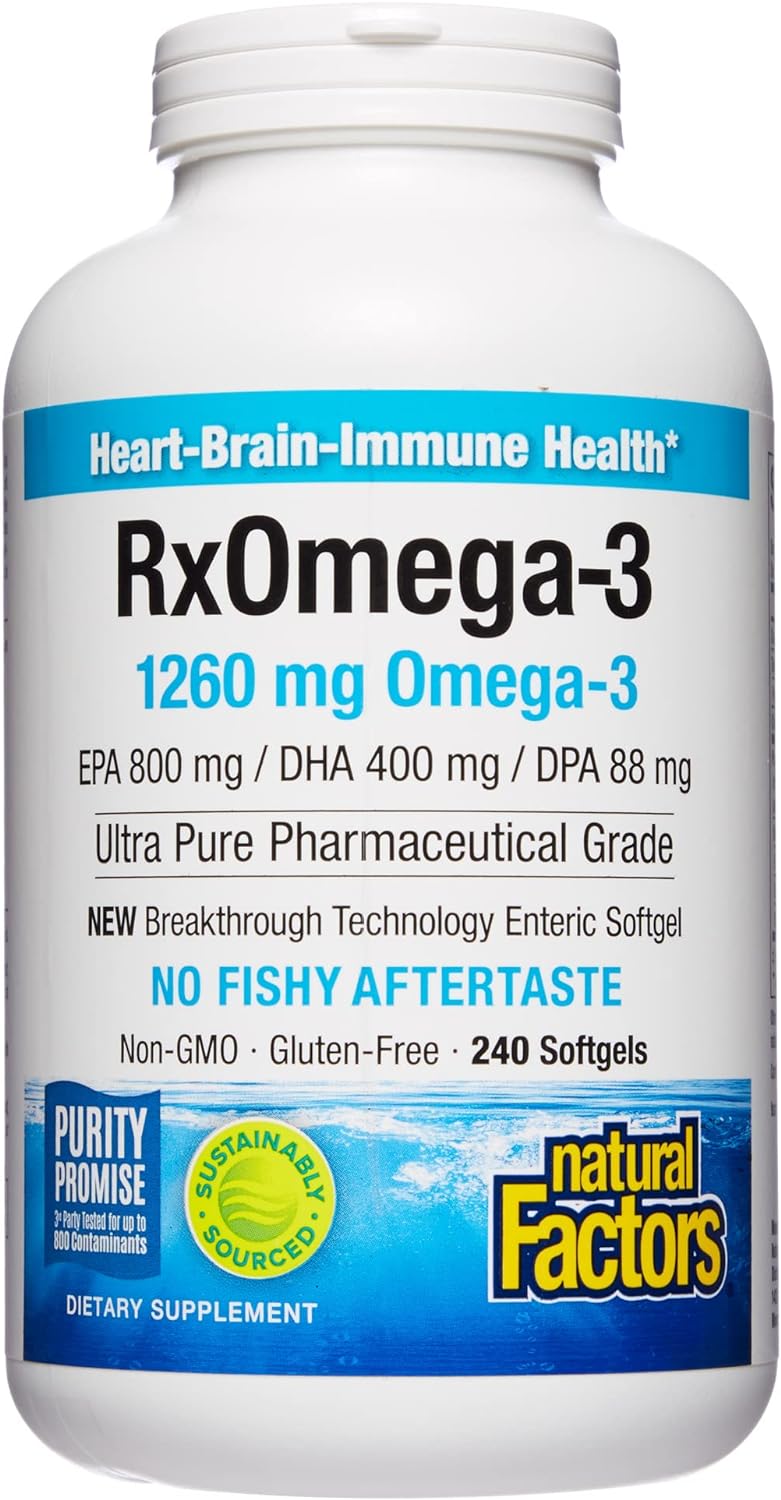 RxOmega-3 by Natural Factors, Natural Support for Cardiovascular Health with DHA and EPA, Daily Dietary Supplement, 240 Softgels