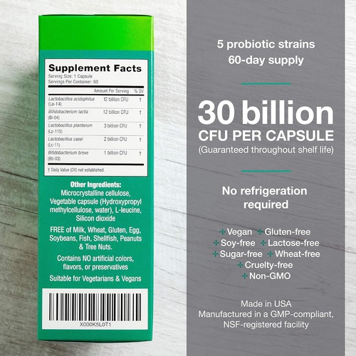  Naturenetics Probiotics 30 Billion CFU Guaranteed 5 Strains Target Digestive and Immune Health forWomen and Men Individually Foil Wrapped, Shelf Stable Gluten and Dairy Free Non-GMO 60 Vegan C